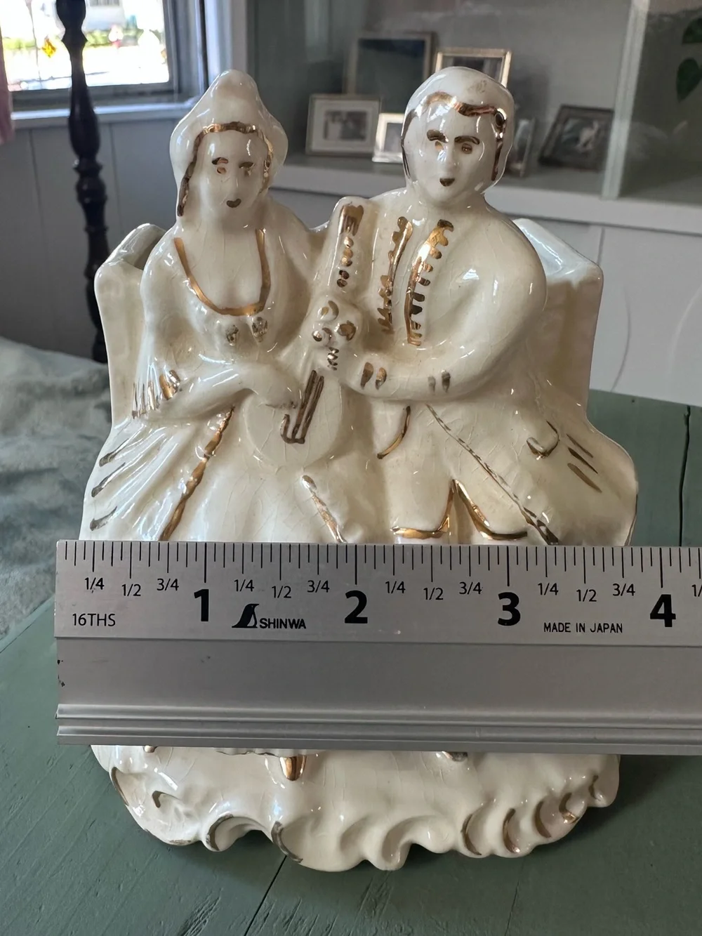 Vintage Ceramic Victorian-Couple Planter with Gold Accents
